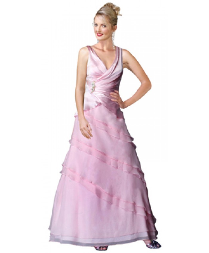 Satin Chiffon Gathered Bodice Dress