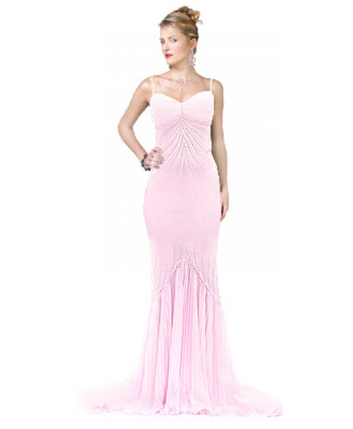 Beaded Rhinestone Mermaid Evening Gown