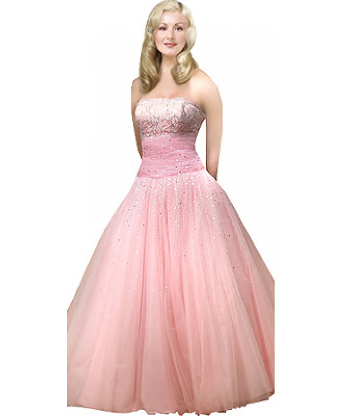 Ruched Waist Satin With Net Ball Gown