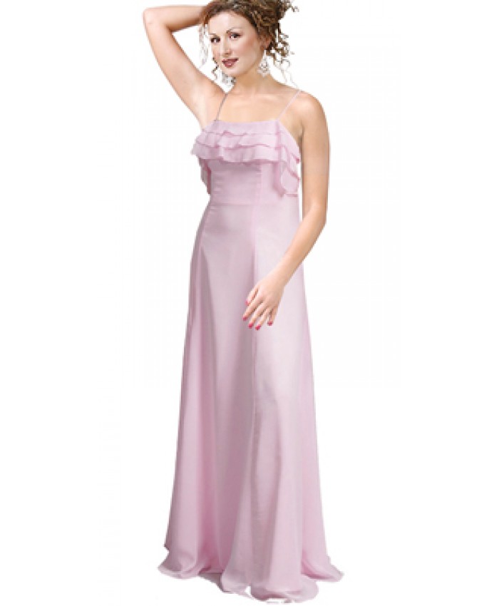 Elegant Chiffon Frilled Spaghetti Gown