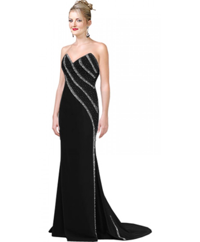 Strapless Beaded Gown With Sweep Train