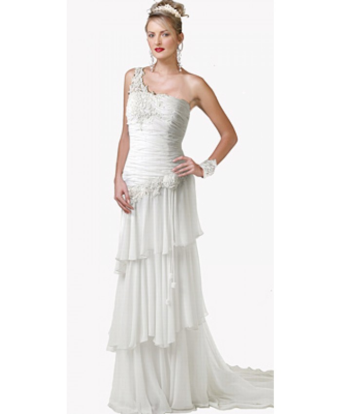 One-Shoulder Bridal Chiffon Gown