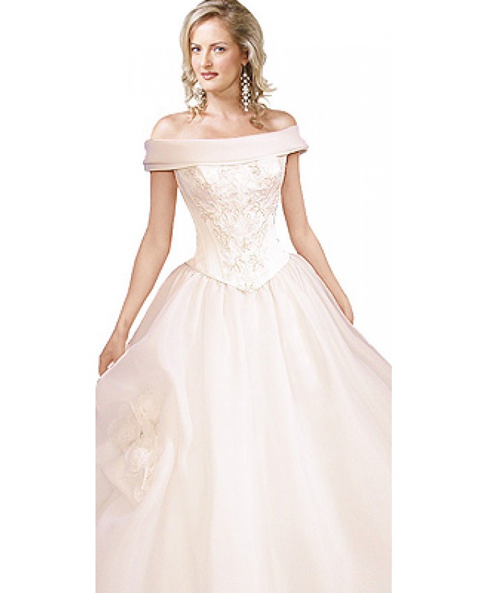 Flower Embroidered Organza Bridal Ball Gown