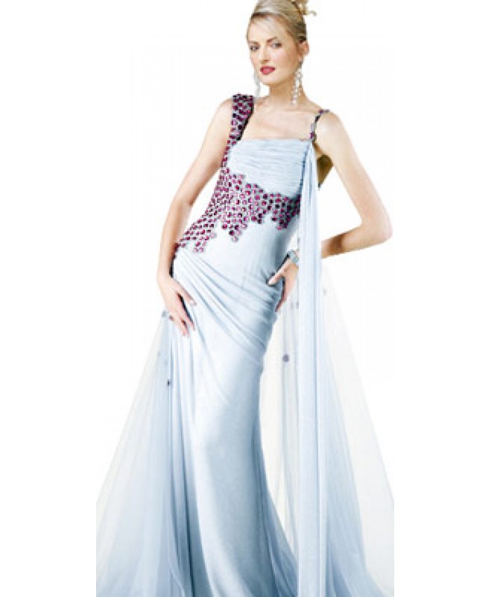 Alluring Asymmetrical Sleeved Evening Gown