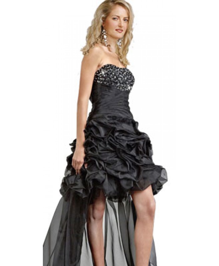 Short length Ruffled Black Cocktail Gown