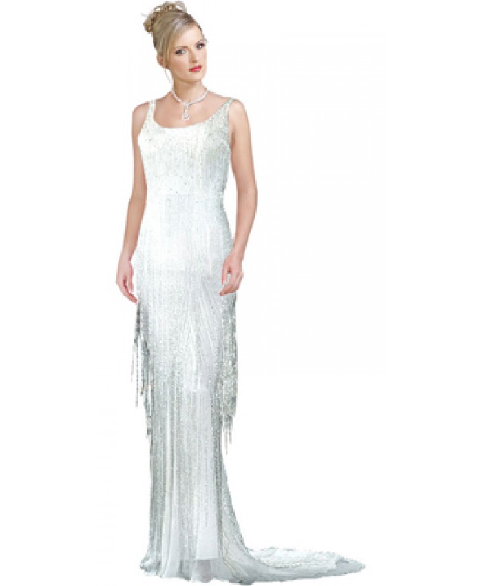 Silk Chiffon Mermaid Gown With Beaded Hangings