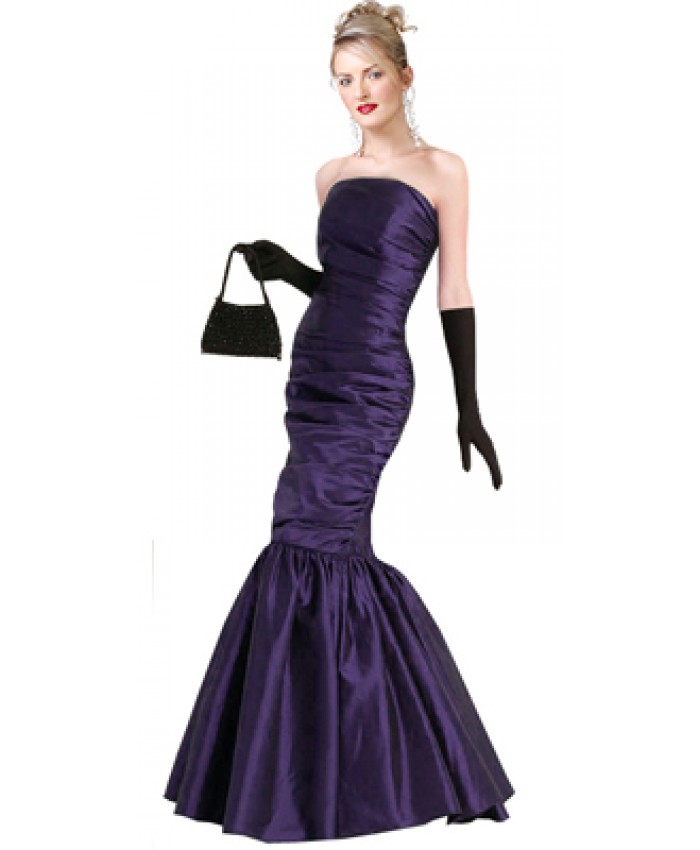 Strapless Side Shierred Gathered Flounce Prom Gown