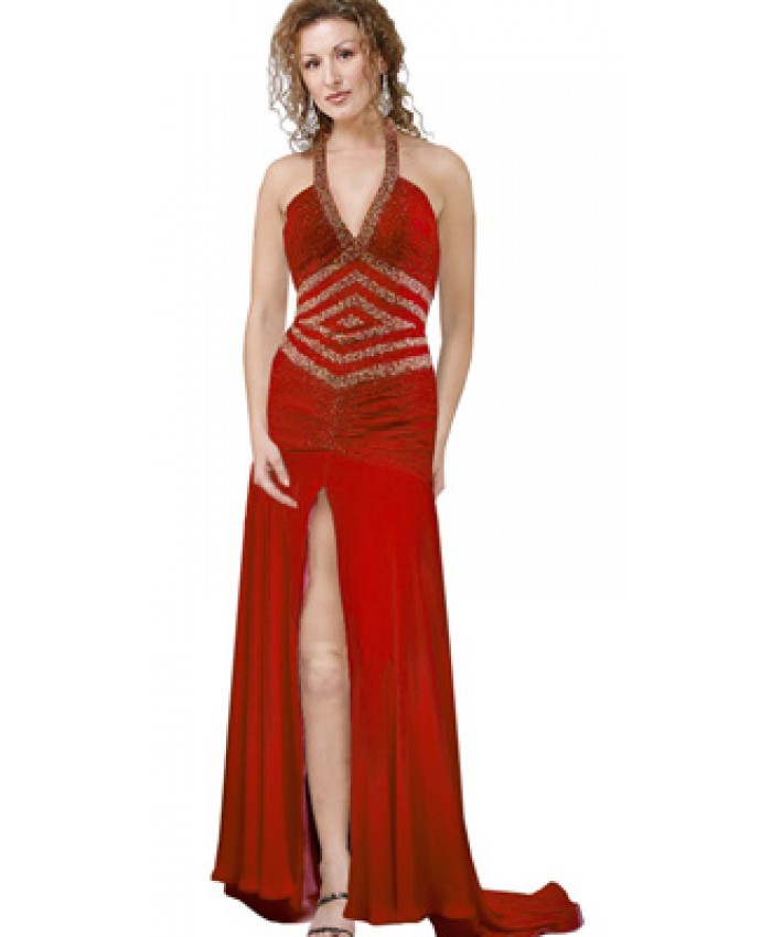 Outstanding high slit Evening dress