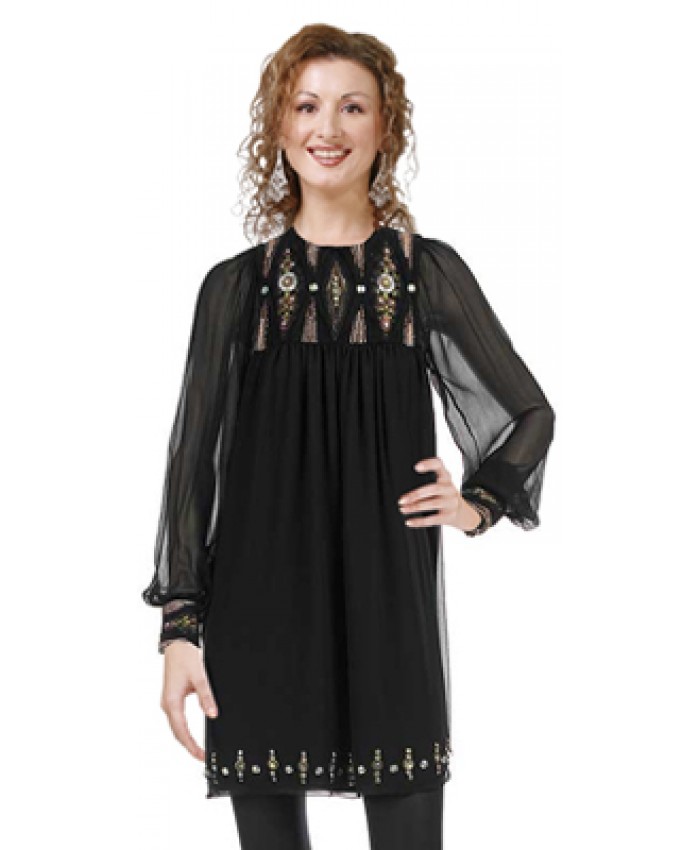 Silk Chiffon Beaded Full Sleeve Dress