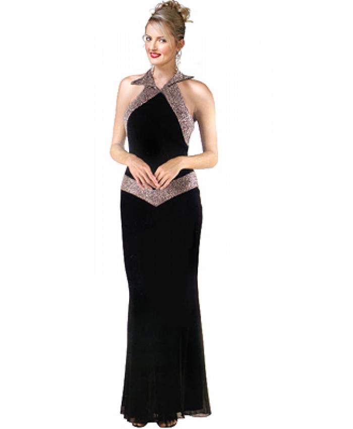 Collar Halter Beaded silky Chiffon Evening Dress