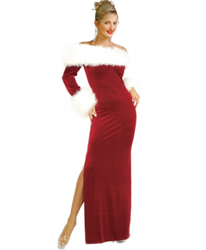 Velvet red gown with faux fur trim