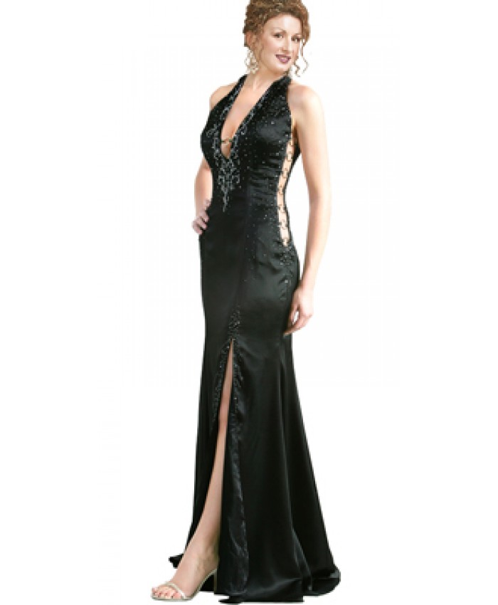 Hot halter plunging neckline gown