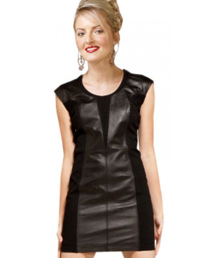 Fantastic Short Leather Combination Dress