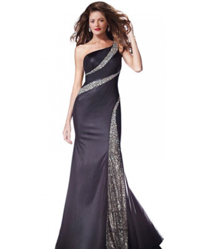 Stylish Beaded One Shoulder Party Gown