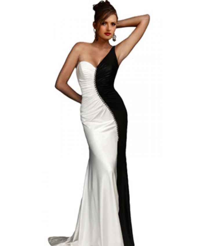 Black White One Shoulder Gown