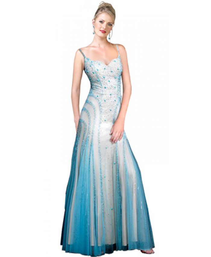 Net Satin Stone Embroidered Prom Dress