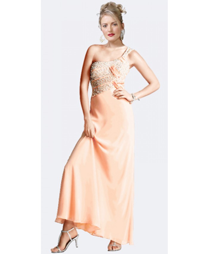 One Shoulder Double Strap Sequined Evening Gown