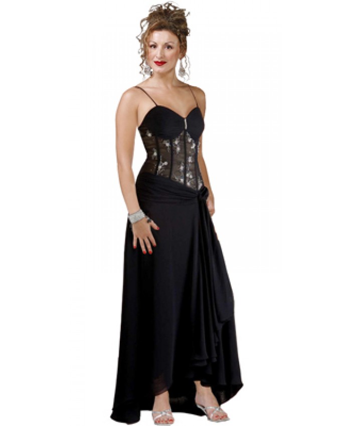 Corset Style Beaded Ruched Spaghetti Gown
