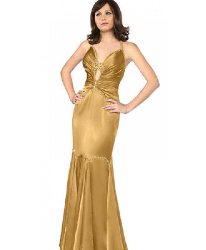Beaded cutout midriff evening gown