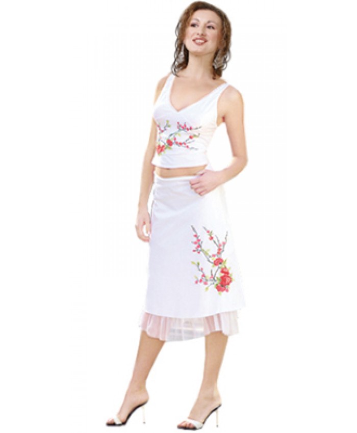 Embroidred Two Piece Georgette Ruffled Dress