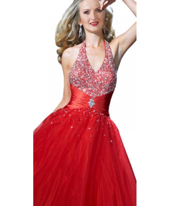 Shimmering Halter Neck Princess Gown