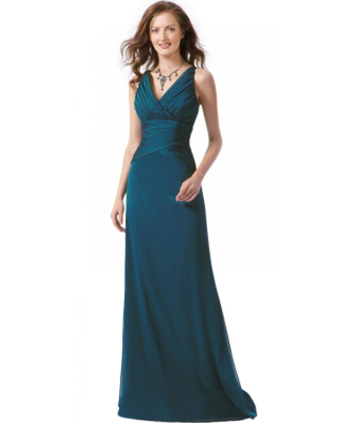 Pleated V Neckline Women’s Day Gown