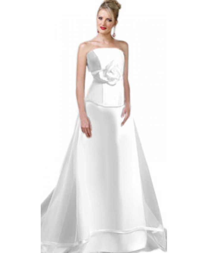 Strapless Two Piece Floral Detail Satin Bridal Gown